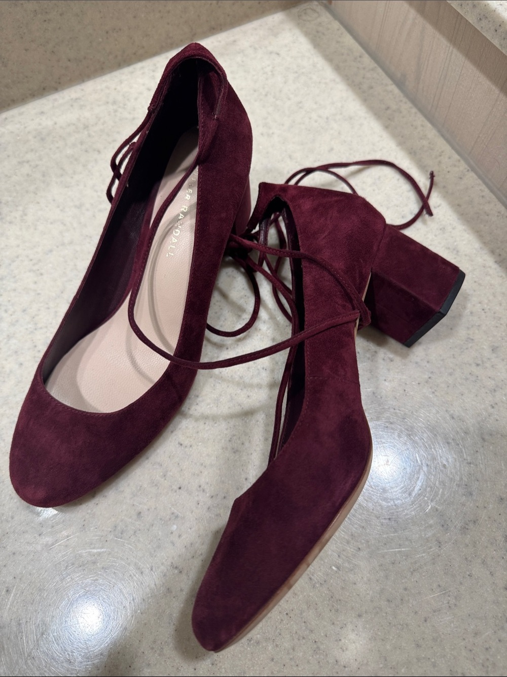Loeffler Randall Lace-Up Block Heel Pumps in Bordeaux Suede